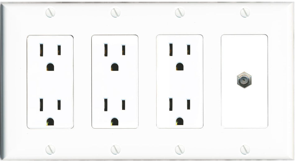 RiteAV COAX Wall Plate 4 Gang with 3 x 15A Duplex Power Outlets