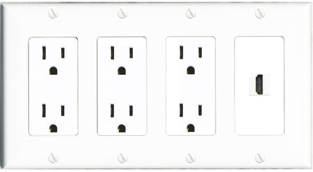 RiteAV HDMI Wall Plate 4 Gang with 3 x 15A Duplex Power Outlets