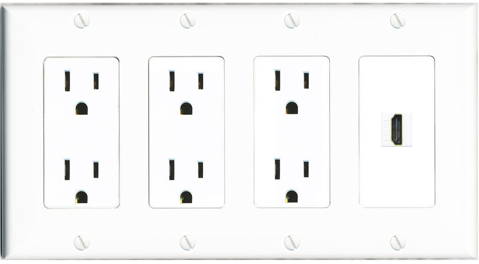 RiteAV HDMI Wall Plate 4 Gang with 3 x 15A Duplex Power Outlets