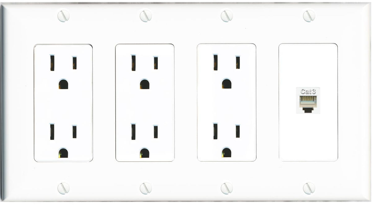 RiteAV PHONE Wall Plate 4 Gang with 3 x 15A Duplex Power Outlets
