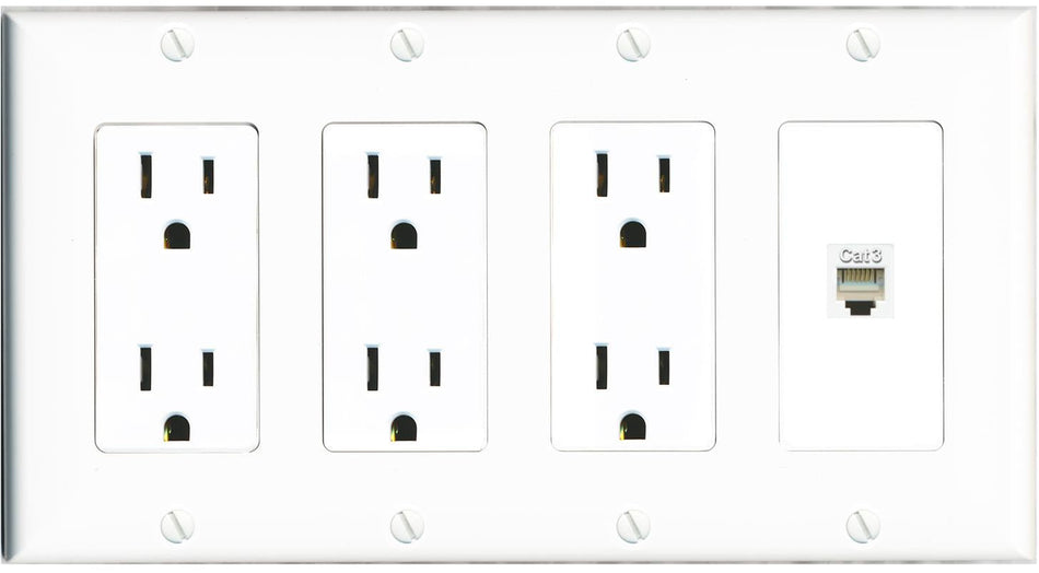 RiteAV PHONE Wall Plate 4 Gang with 3 x 15A Duplex Power Outlets