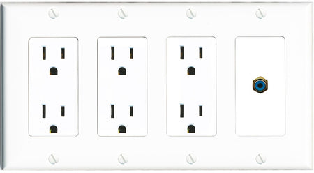 RiteAV RCA-BLUE Wall Plate 4 Gang with 3 x 15A Duplex Power Outlets