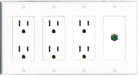 RiteAV RCA-GREEN Wall Plate 4 Gang with 3 x 15A Duplex Power Outlets
