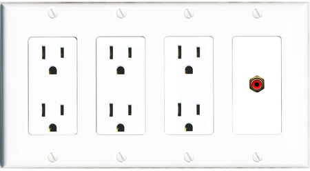 RiteAV RCA-RED Wall Plate 4 Gang with 3 x 15A Duplex Power Outlets
