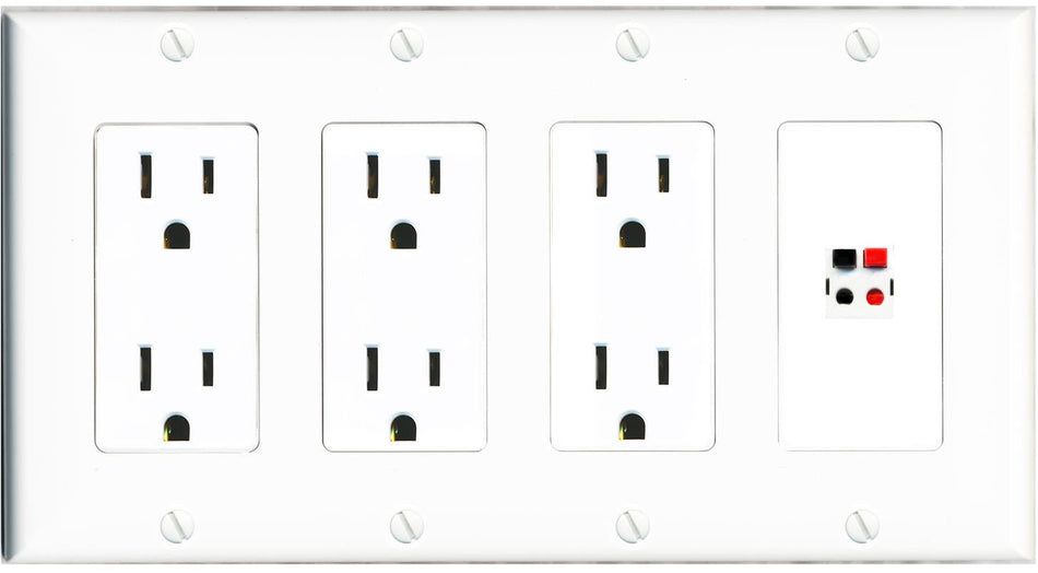 RiteAV SPEAKER Wall Plate 4 Gang with 3 x 15A Duplex Power Outlets