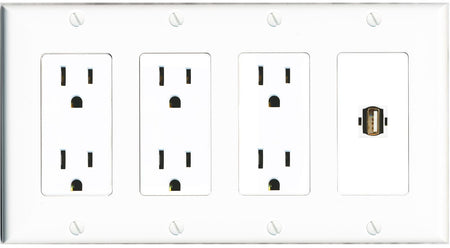 RiteAV USB2 Wall Plate 4 Gang with 3 x 15A Duplex Power Outlets