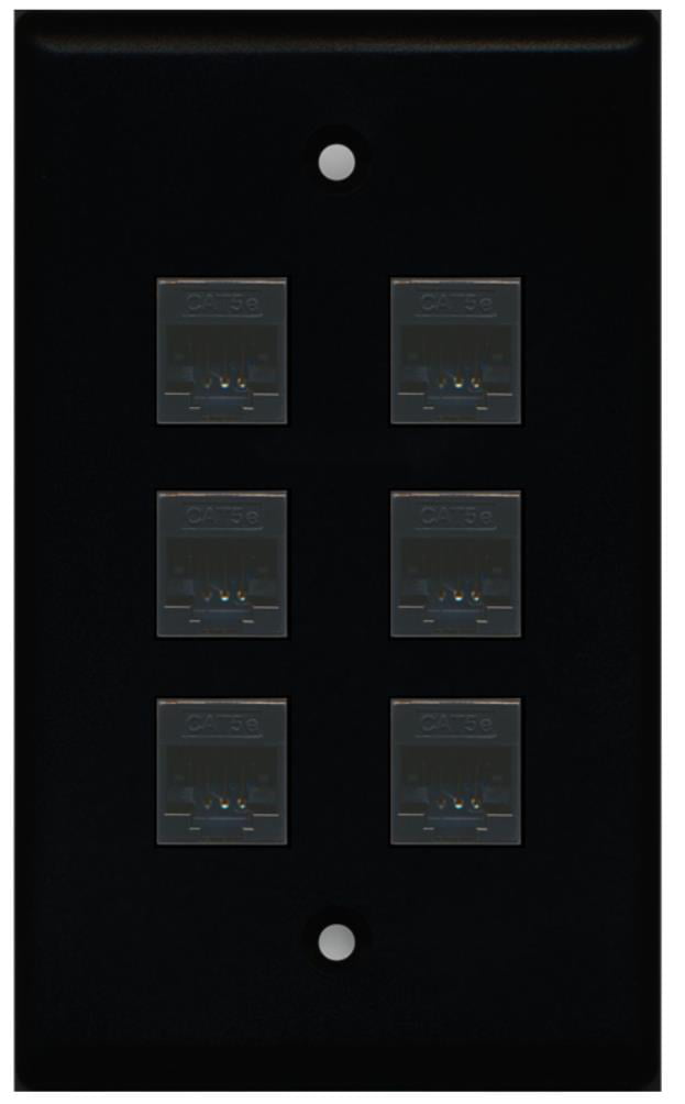 RiteAV 1 Gang 6 Port Cat5e Wall Plate - Black
