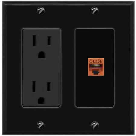 RiteAV CAT5E-ORANGE Wall Plate with Power Outlet [Black]