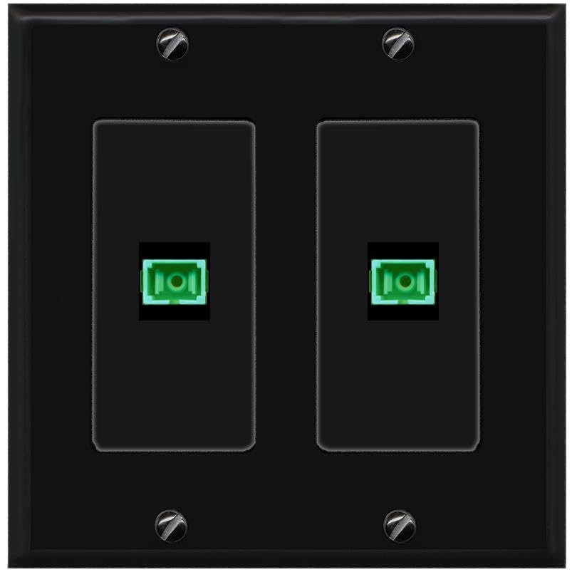 RiteAV 2 Port Fiber Optic Coupler Jack SC Simplex Singlemode APC Wall Plate-2 Gang Black/Black