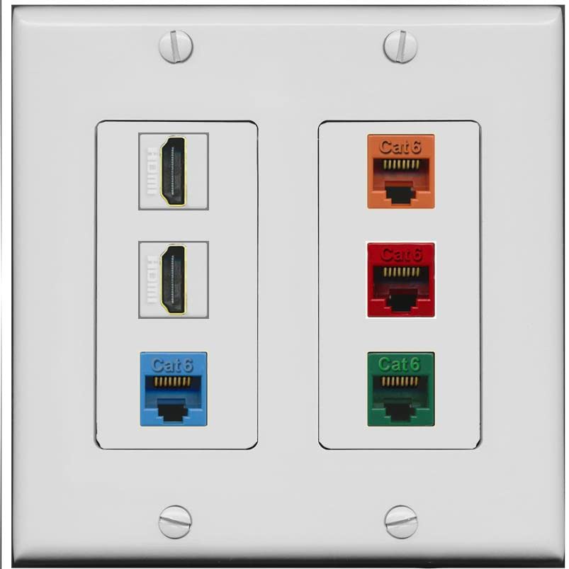 RiteAV 2 HDMI 4 Cat6 Ethernet Mixed Color Wall Plate - 2 Gang [Gray/Gray]