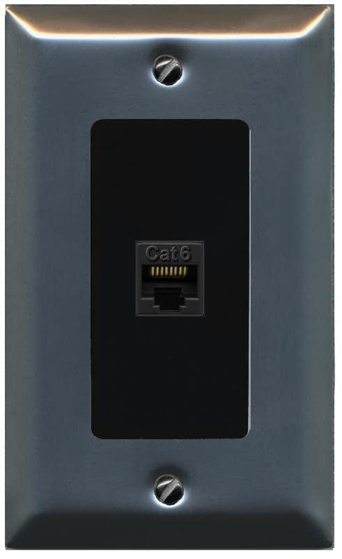 RiteAV 1 Port Cat6 Ethernet Wall Plate Female-Female - 1 Gang [Stainless/Black]