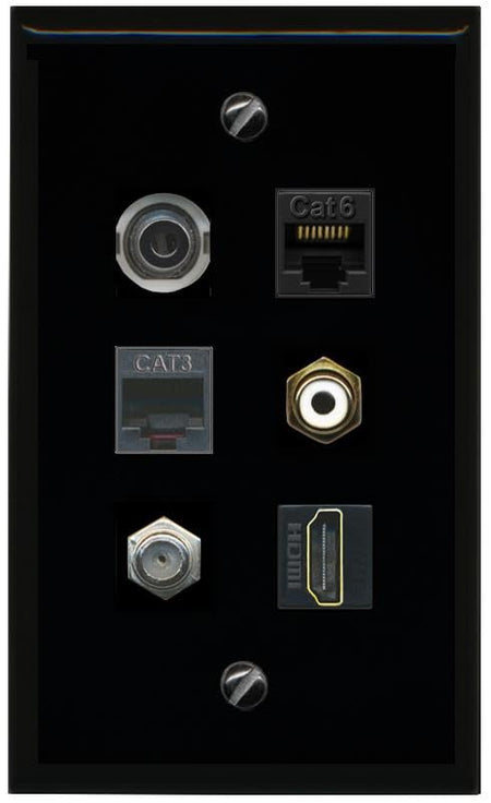 RiteAV 3.5mm CAT6 COAX HDMI PHONE RCA WHITE Flat/Solid Wall Plate [Black]