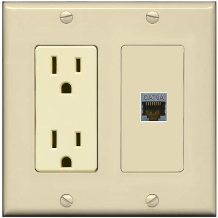 RiteAV 1 Port Cat6A Wall Plate - Outlet [Ivory/Ivory]