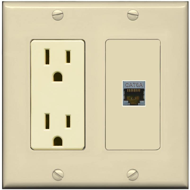 RiteAV 1 Port Cat6A Wall Plate - Outlet [Ivory/Ivory]