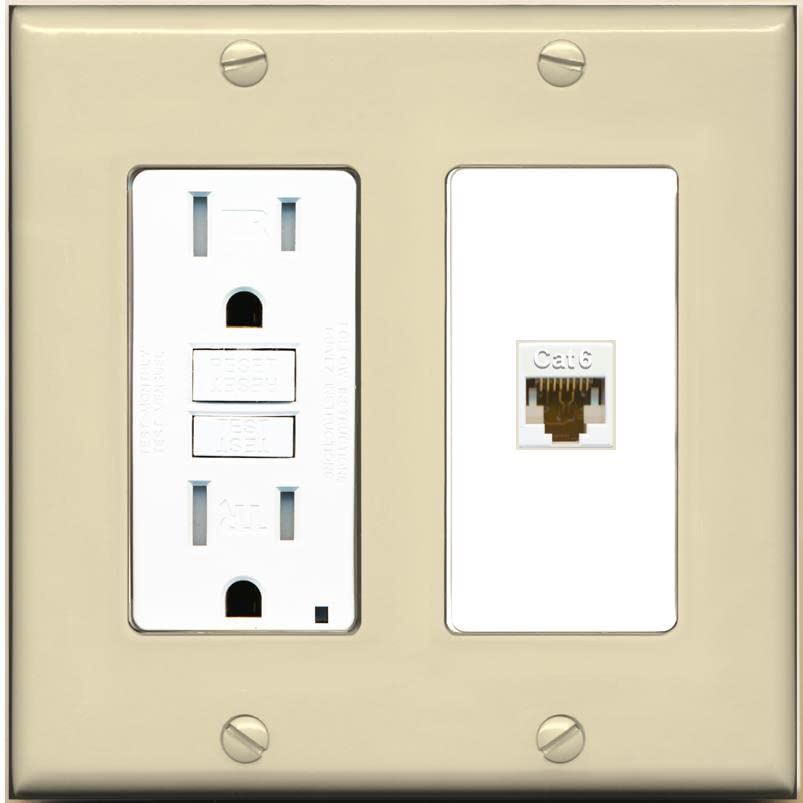RiteAV 1 Port Cat6 Ethernet Wall Plate Female-Female - GFCI [Ivory/White]