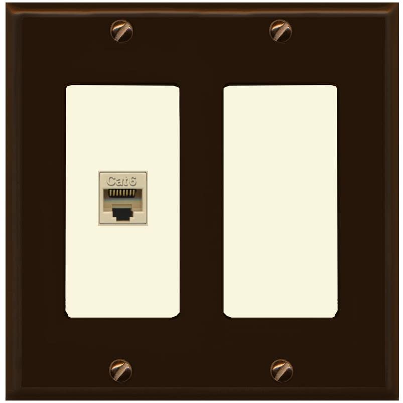 RiteAV 1 Port Cat6 Ethernet Wall Plate Female-Female - 2 Gang [Brown/Light-Almond]