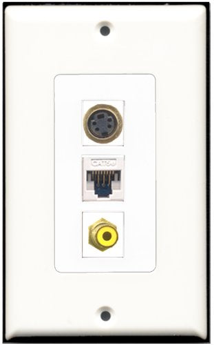 RiteAV 1 Port RCA Yellow 1 S-Video 1 Cat5e Ethernet White Wall Plate OVERSIZED