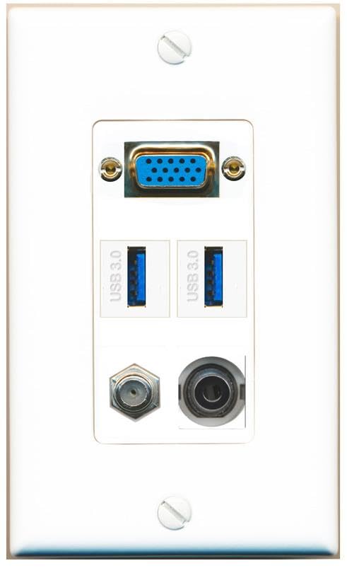 RiteAV SVGA + 3.5mm COAX 2 USB-3 Wall Plate [White]