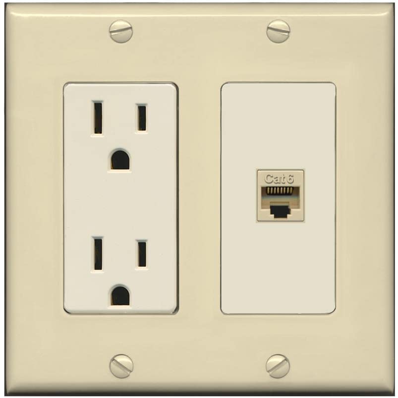 RiteAV 1 Port Cat6 Ethernet Wall Plate Female-Female - Outlet [Ivory/Light-Almond]
