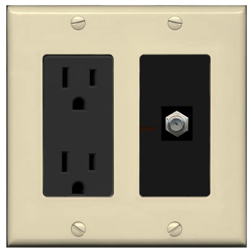RiteAV 1 Port Coax Cable TV F-Type Wall Plate - Outlet [Ivory/Black]