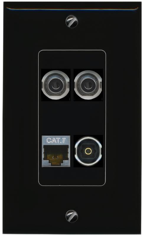 RiteAV 2 3.5mm CAT7 TOSLINK Wall Plate Decorative [Black]