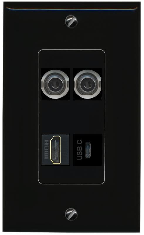 RiteAV 2 3.5mm HDMI USBC Wall Plate Decorative [Black]