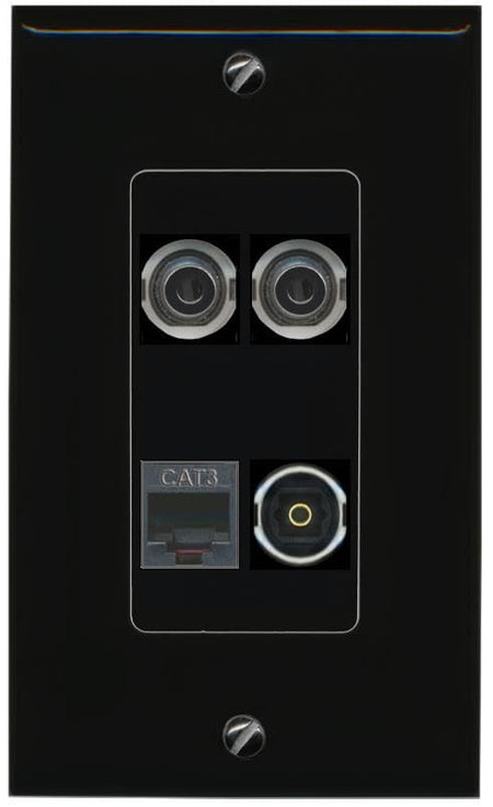 RiteAV 2 3.5mm PHONE TOSLINK Wall Plate Decorative [Black]