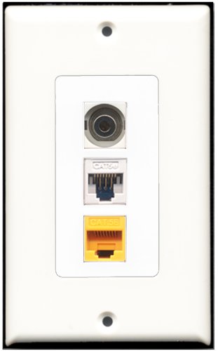 RiteAV 1 Port 3.5mm 1 Cat5e Ethernet White 1 Cat5e Ethernet Yellow Wall Plate OVERSIZED