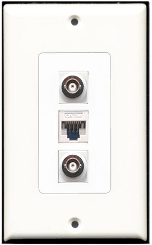 RiteAV 2 Port BNC 1 Cat5e Ethernet White Wall Plate OVERSIZED