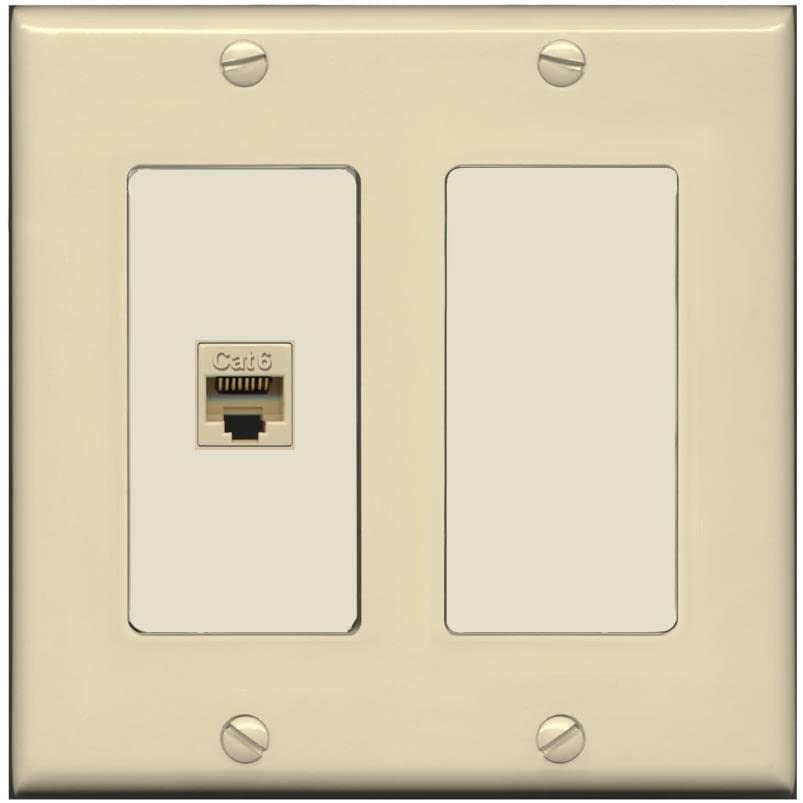RiteAV 1 Port Cat6 Ethernet Wall Plate Female-Female - 2 Gang [Ivory/Light-Almond]
