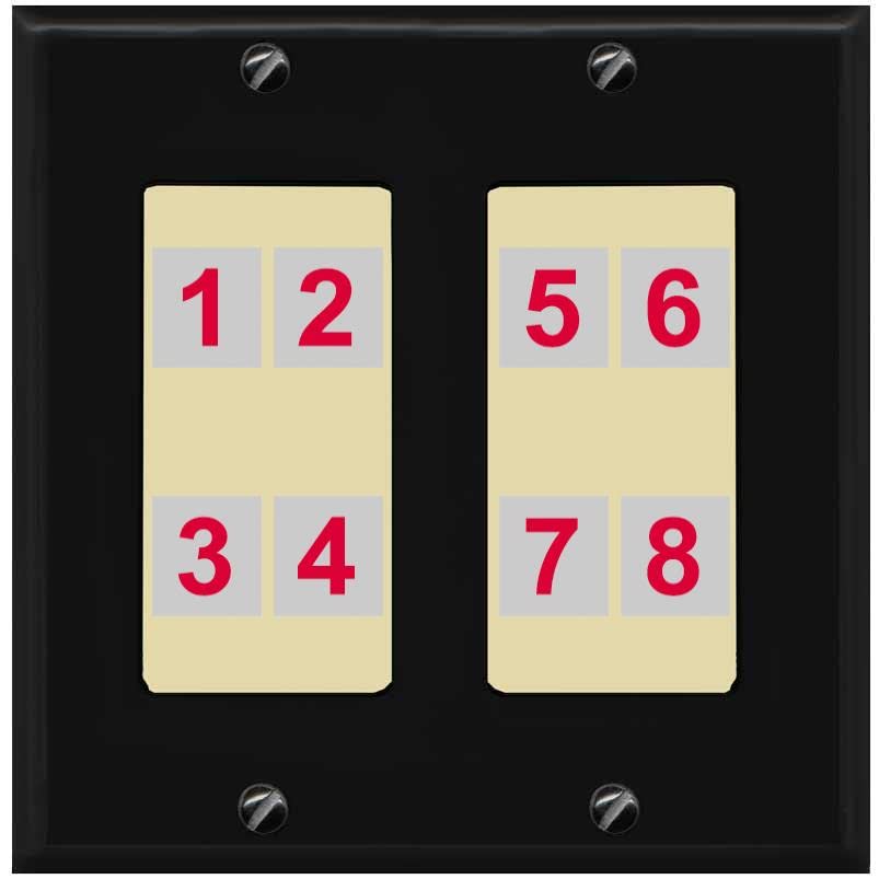 RiteAV - Custom Wall Plate 8 Port - 2 Gang [Black/Ivory]