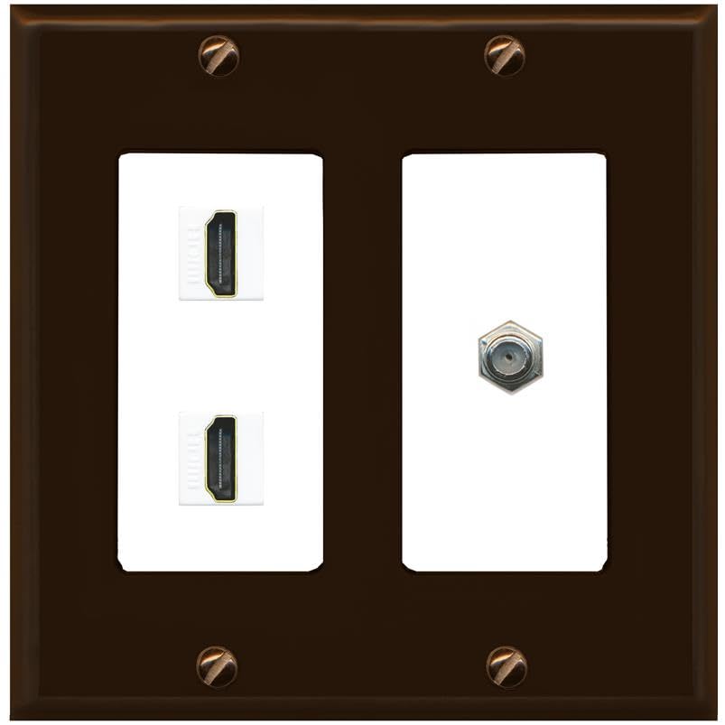 Coax 2 HDMI Wall Plate-2 Gang Brown/White
