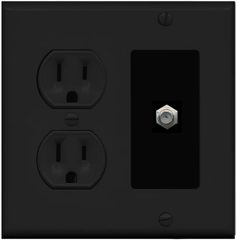 RiteAV 1 Port Coax Cable TV F-Type Wall Plate - Round Outlet [Black/Black]