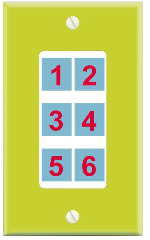 RiteAV Custom Wall Plate 6 port - 1 Gang Decorative [Lime/White]
