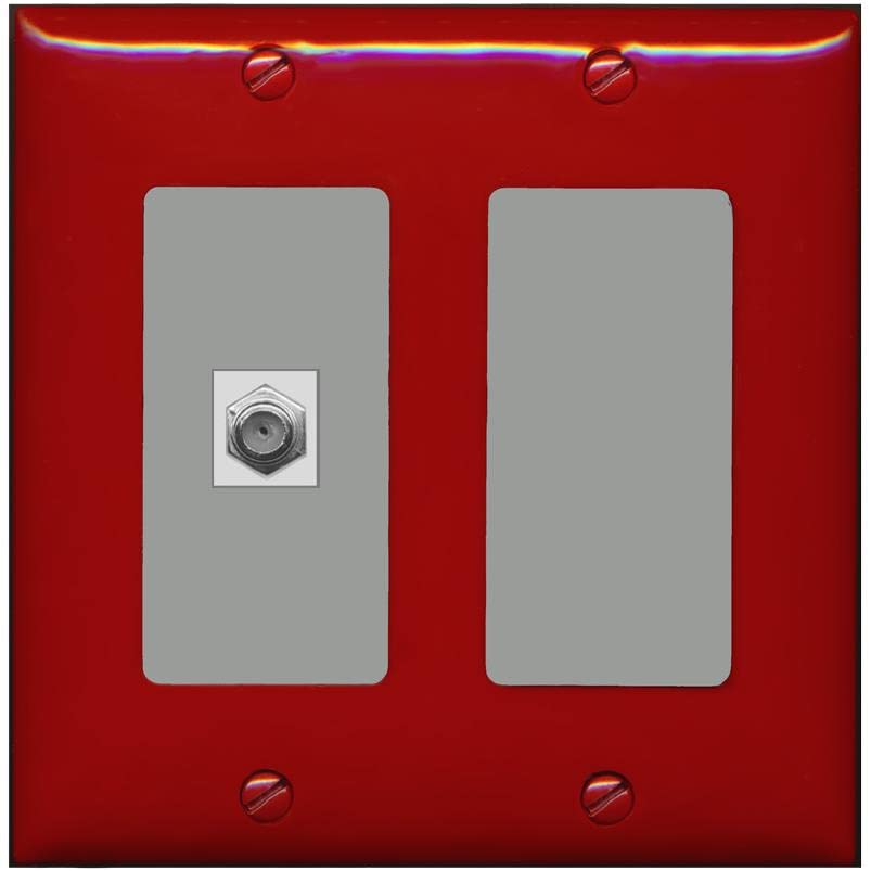 RiteAV 1 Port Coax Cable TV F-Type Wall Plate - 2 Gang [Red/Gray]