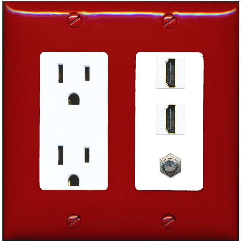 COAX 2 HDMI Wall Plate-Outlet Red/White