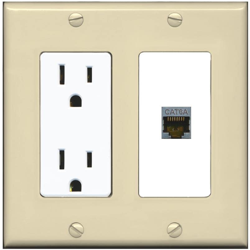 RiteAV 1 Port Cat6A Wall Plate - Outlet [Ivory/White]