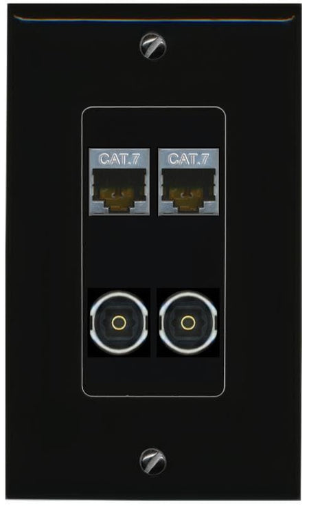 RiteAV 2 CAT7 2 TOSLINK Wall Plate Decorative [Black]