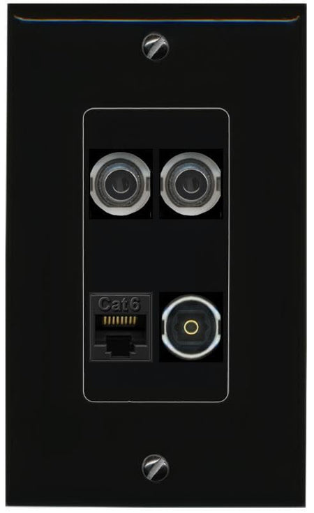 RiteAV 2 3.5mm CAT6 TOSLINK Wall Plate Decorative [Black]