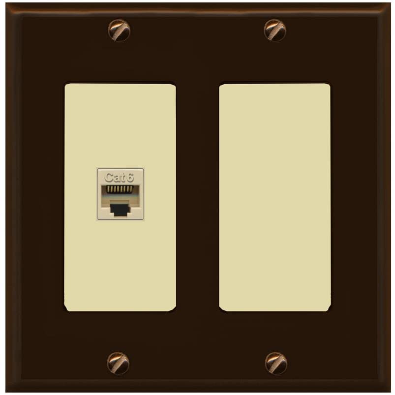 RiteAV 1 Port Cat6 Ethernet Wall Plate Female-Female - 2 Gang [Brown/Ivory]