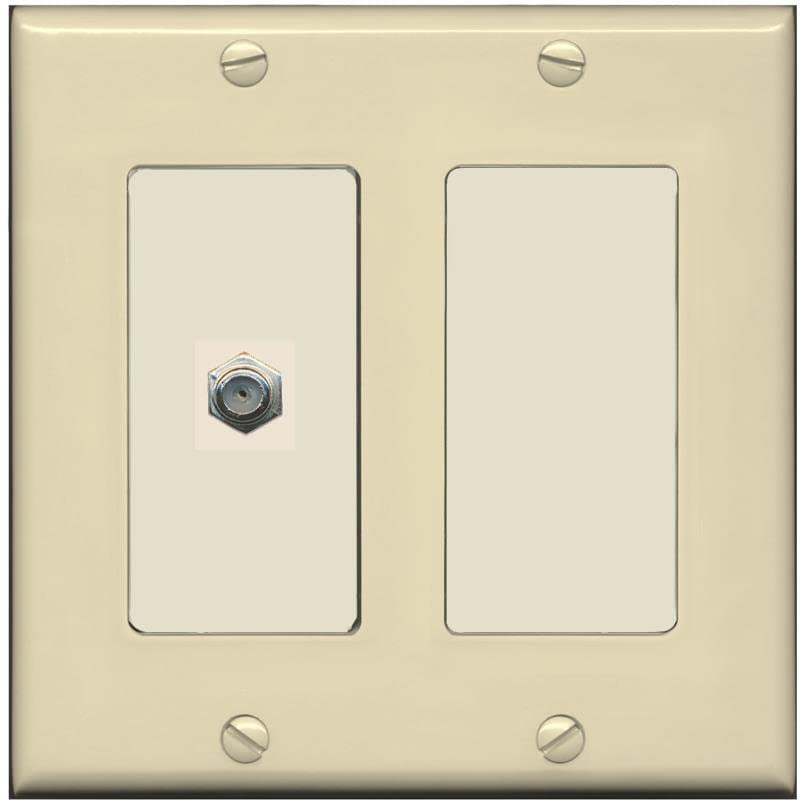 RiteAV 1 Port Coax Cable TV F-Type Wall Plate - 2 Gang [Ivory/Light-Almond]
