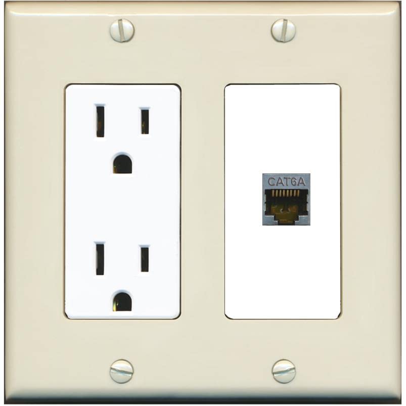 RiteAV 1 Port Cat6A Wall Plate - Outlet [Light-Almond/White]