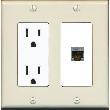 RiteAV 1 Port Cat6A Wall Plate - Outlet [Light-Almond/White]