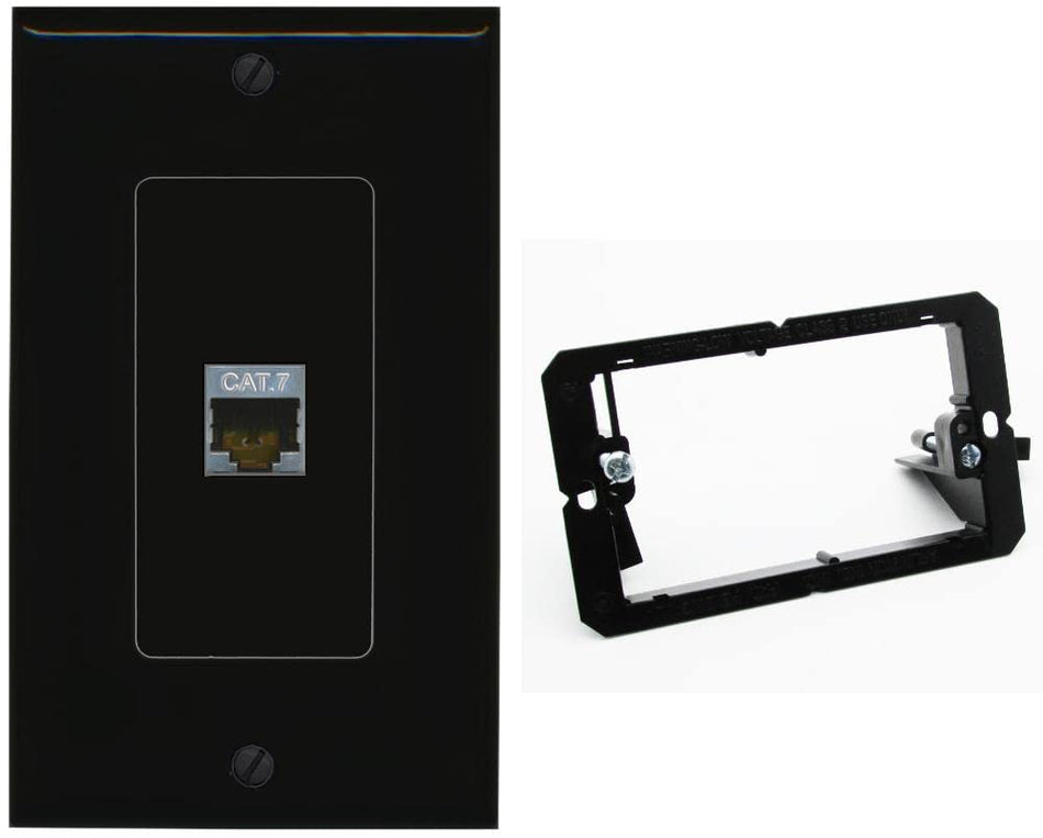 RiteAV 1 Port Cat7 Shielded Ethernet Wall Plate - 1 Gang w-Bracket [Black/Black]