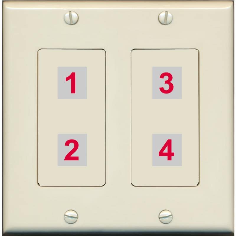 RiteAV Custom 4 Port Custom Wall Plate - 2 Gang [Light-Almond]