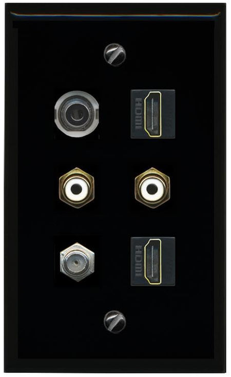 RiteAV 3.5mm Coax 2 HDMI 2 RCA White Flat/Solid Wall Plate [Black]