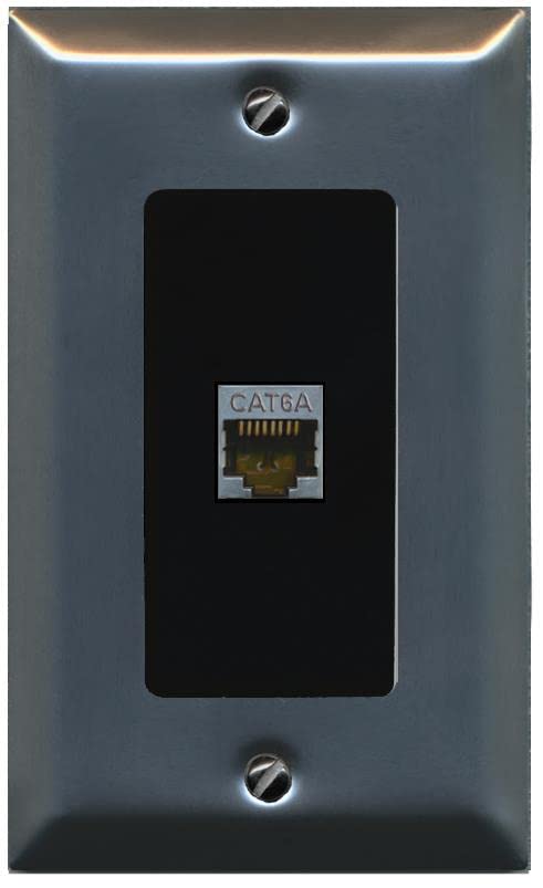 RiteAV 1 Port Cat6A Wall Plate - 1 Gang [Stainless/Black]