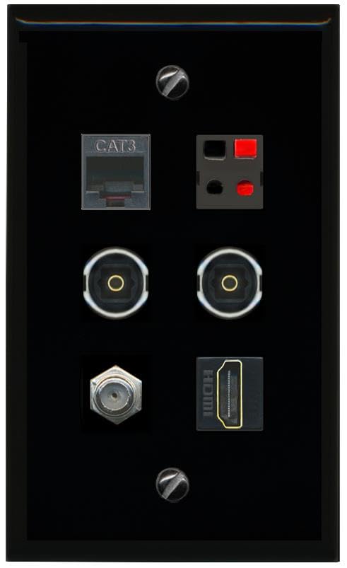 RiteAV COAX HDMI PHONE SPEAKER 2 TOSLINK Flat/Solid Wall Plate [Black]