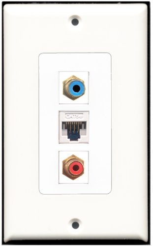 RiteAV 1 Port RCA Red 1 RCA Blue 1 Cat5e Ethernet White Wall Plate OVERSIZED