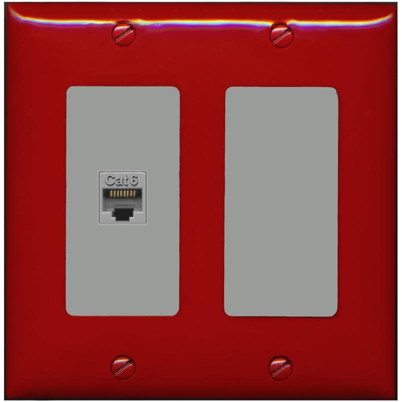 RiteAV 1 Port Cat6 Ethernet Wall Plate Female-Female - 2 Gang [Red/Gray]